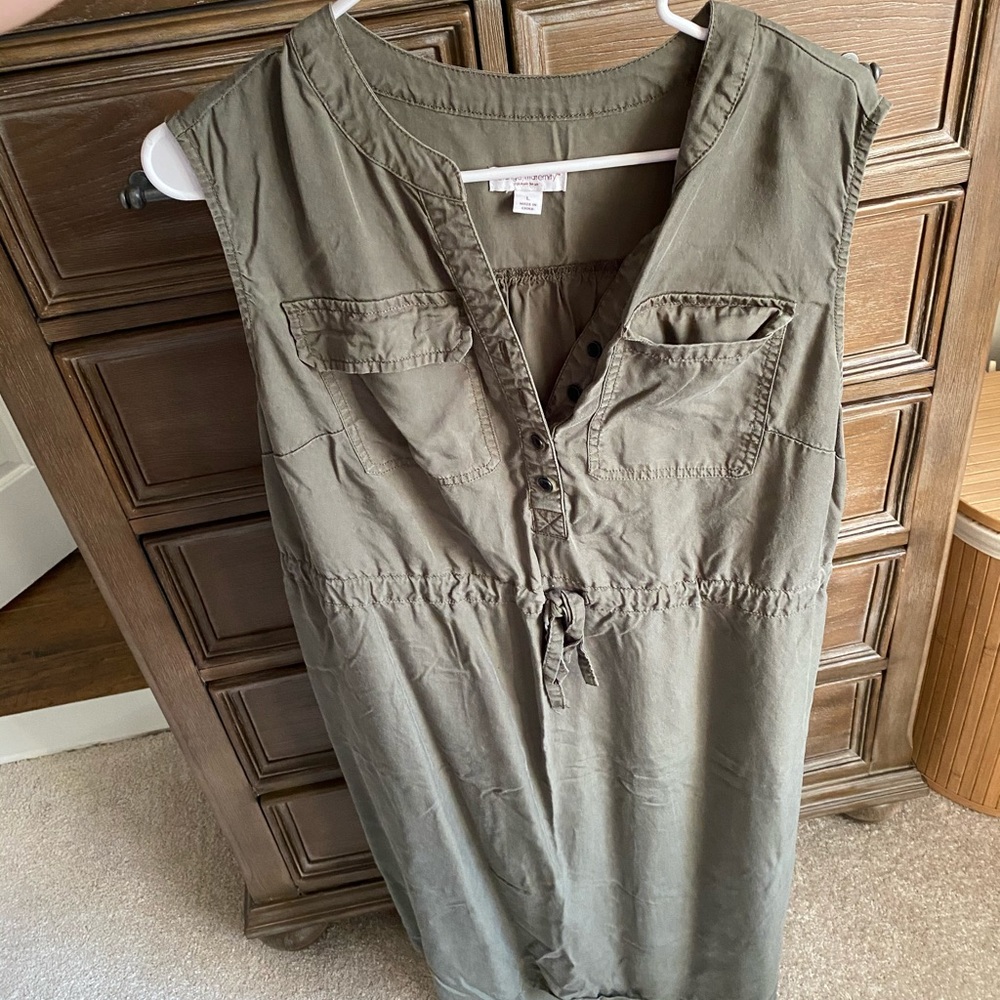 Olive green utility style maternity dress